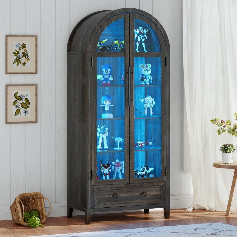 Glass Cabinet Display - خزانة عرض زجاجية مقوسة بـ 4