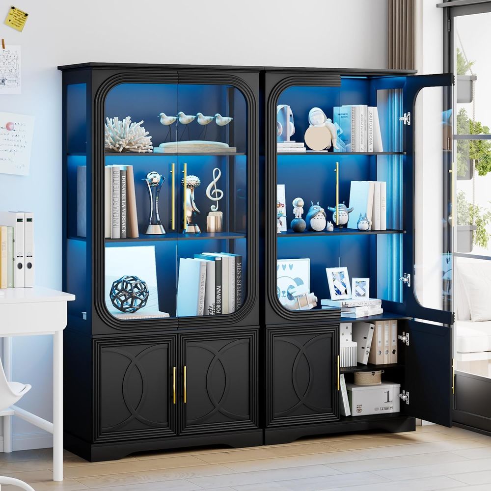 Glass Cabinet Display - خزانة عرض خشبية من قطعتين مع