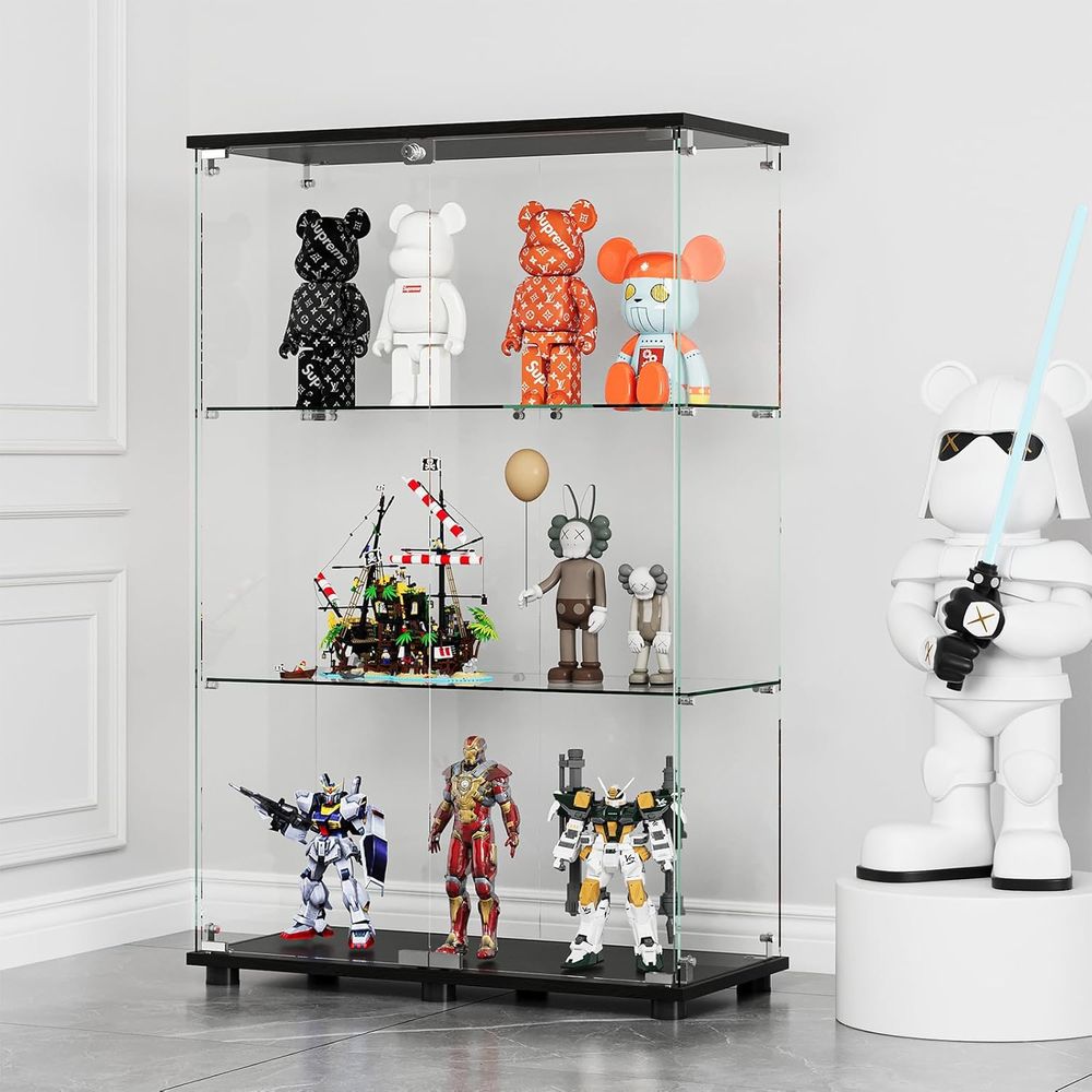 Glass Cabinet Display - خزانة عرض زجاجية بثلاثة أرفف وقفل