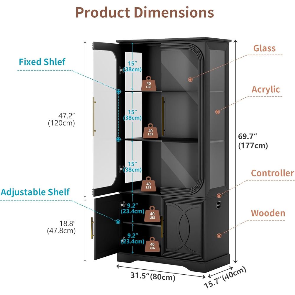 خزانة عرض خشبية من قطعتين مع ب - مراجعة Glass Cabinet Display وسعره