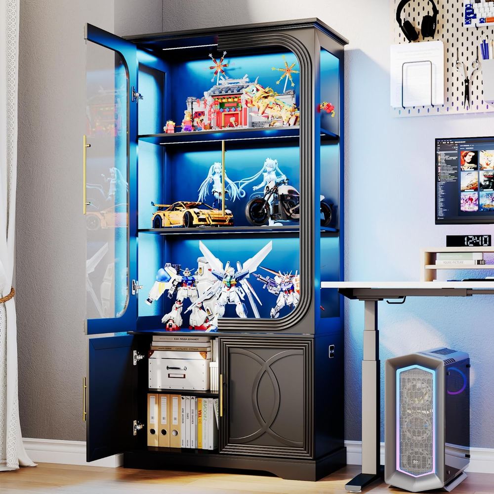 خزانة عرض خشبية من قطعتين مع ب - مراجعة Glass Cabinet Display وسعره