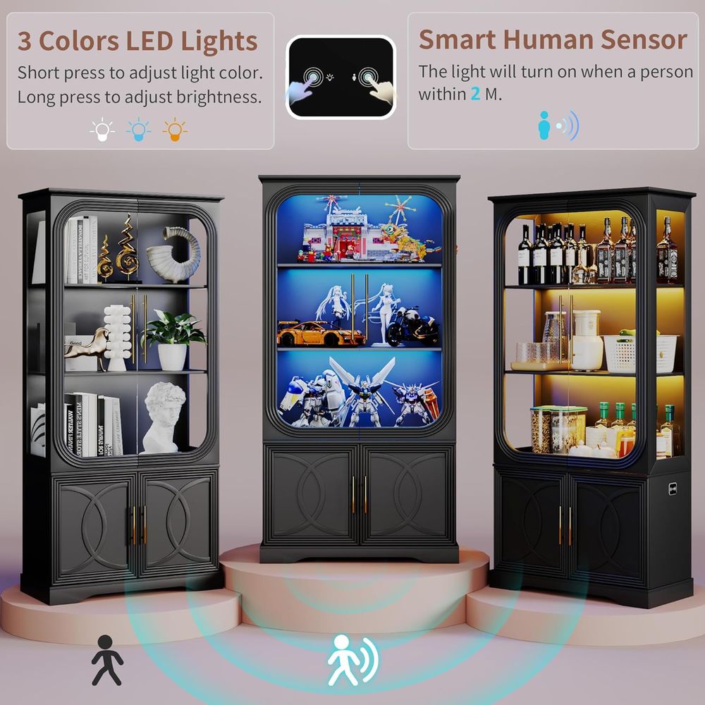 خزانة عرض خشبية من قطعتين مع ب - مراجعة Glass Cabinet Display وسعره
