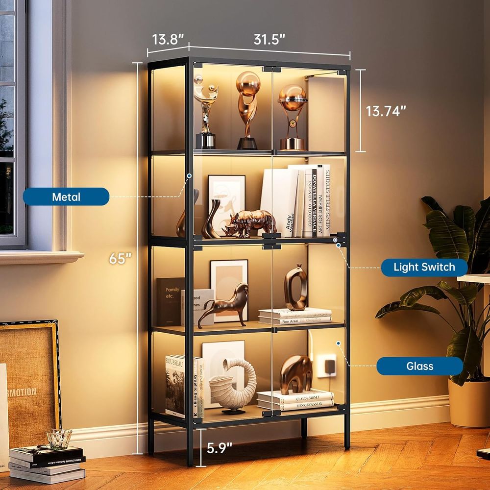 خزانة عرض زجاجية مضاءة بـ 65 م - مراجعة Glass Cabinet Display وسعره